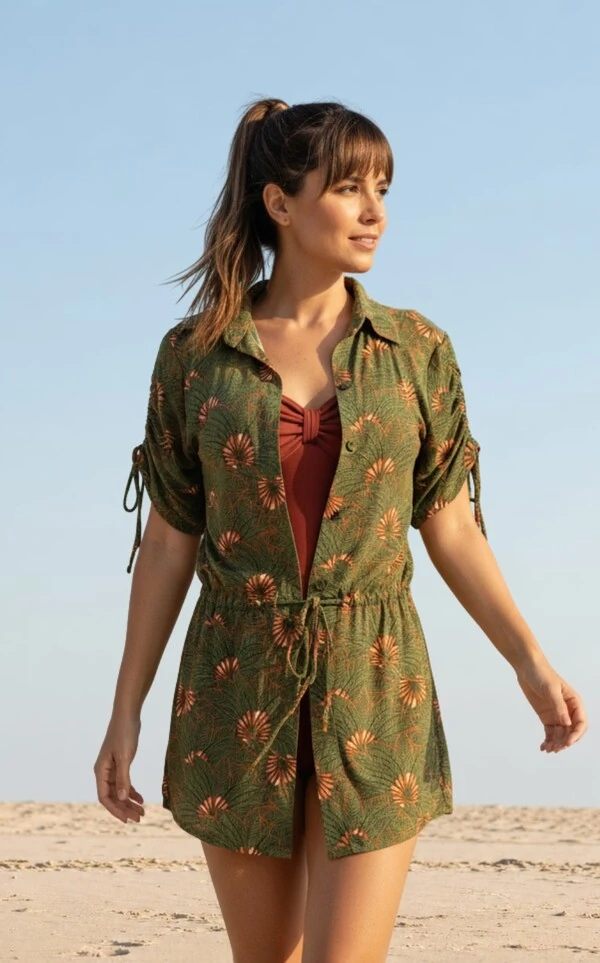 Saída de Praia Estampada com Ajuste na Cintura,CM5625