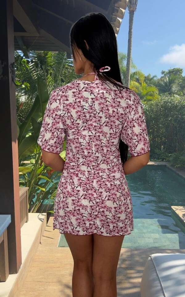 Saída de Praia Curta com decote em V,SP229