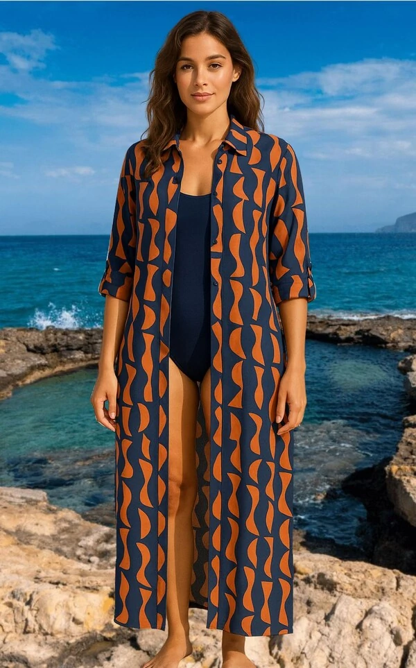 Camisão longo com gola e manga , aboatoamento frontal,CM319