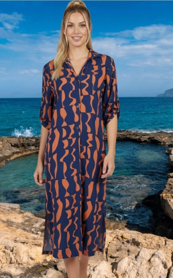 Camisão longo com gola e manga , aboatoamento frontal,CM319