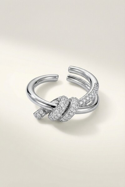 Foto Anel Nó Prateado ajustável