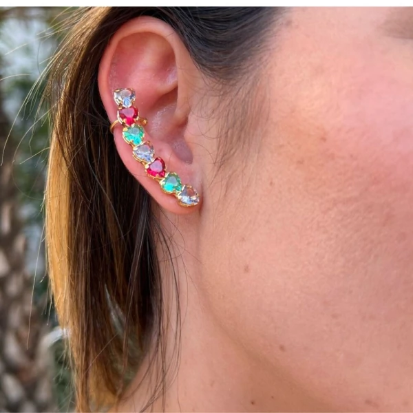 Brinco ear cuff corações