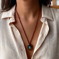 Colar Oval Olho de Tigre com Cristal Marrom