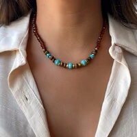 Colar Pedra Turquesa e Pedra Natural Olho de Tigre