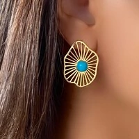 Brinco Orgânico Oval com Pedra Turquesa