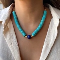 Gargantilha com Pedra Turquesa e Pedra Lápis Lazúli