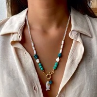 Colar Fecho Boia Sardinha com Madrepérola e Pedra Natural