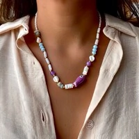 Colar Peixe Madrepérola com Cristal e Pedra Natural