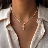 Colar Cruz com Pérola Sintética