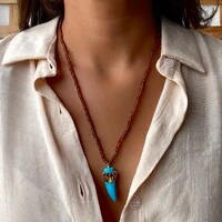 Colar Dente Turquesa com Cristal Marrom