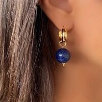 Brinco Argola com Pedra Lazúli