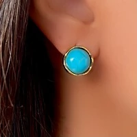 Brinco Botão com Pedra Jade Turquesa