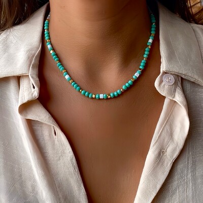 Foto Choker/Gargantilha com Cristal Verde Água