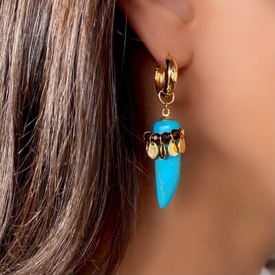 Foto Brinco Argola Dente Turquesa