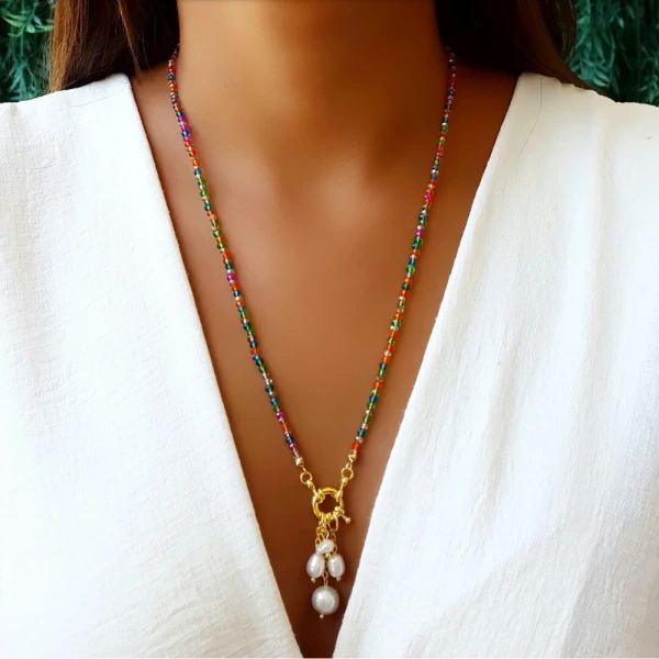 Colar Caribe com Fecho Boia, Pérola de Água doce Natural e Color