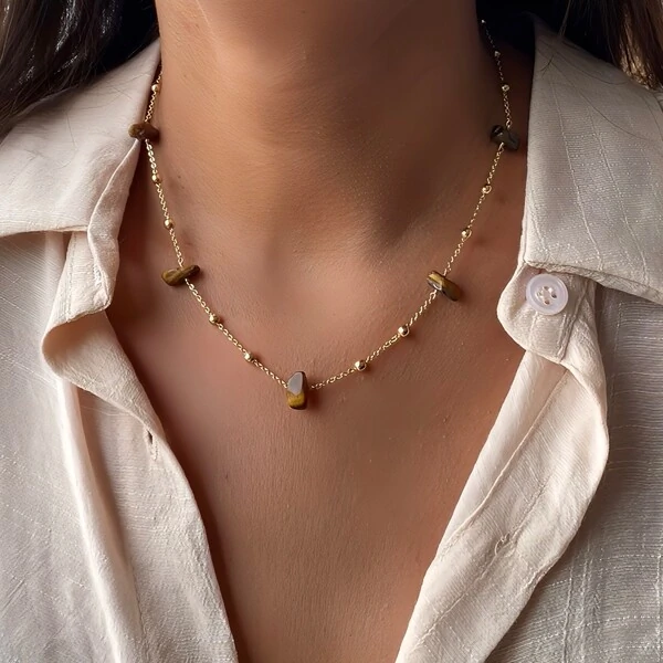 Colar Pedra Natural Olho de Tigre