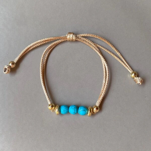 Pulseira Ajustável com Pedra Jade Turquesa