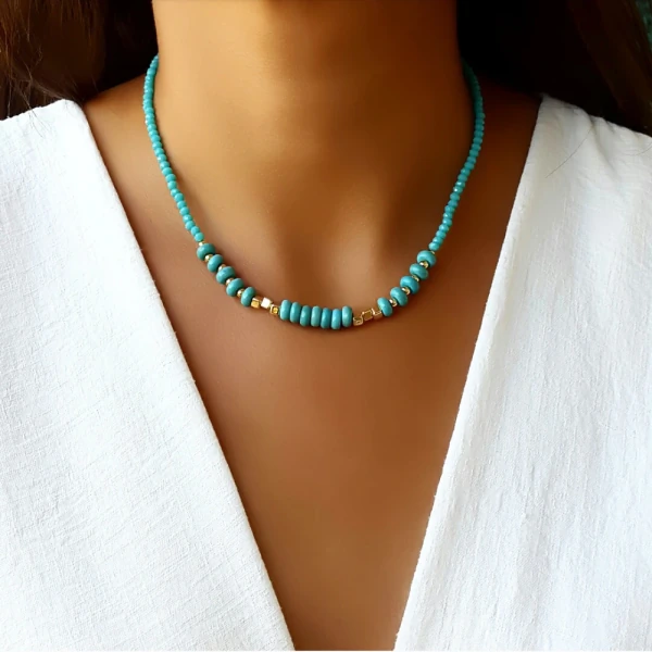 Choker/Gargantilha com Cristal e Pedra Turquesa