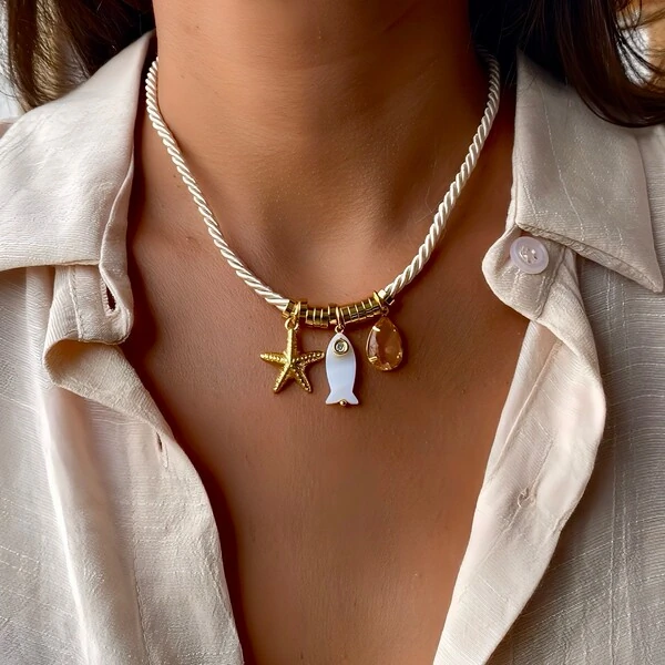 Colar Cordão Nude Pingentes El Mare