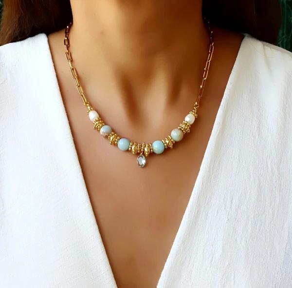 Choker/Gargantilha Marrocos Jaspe Imperial Azul