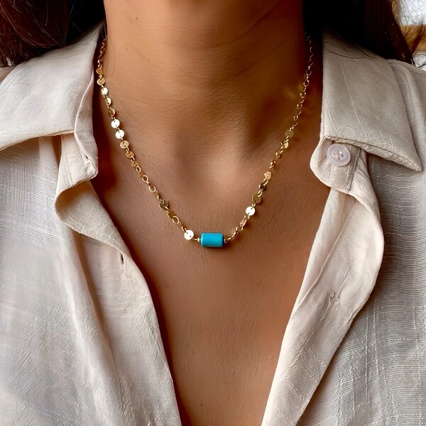 Choker/Gargatilha com Pedra Turquesa