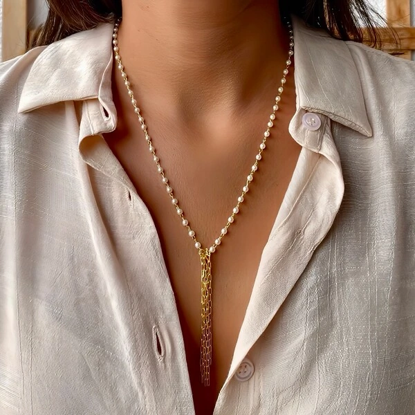 Colar Gravata Pérola com Elo