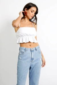 Top Cropped com Babado de Tricoline Branco