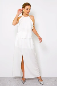 Regata de Linho Viscose Babado Judy Off White