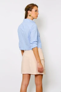 Camisa Listrada Cropped Bolso Deslocado Nina Azul