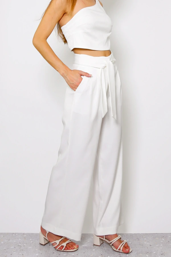 Calça Pantalona Amarração Margot Off White
