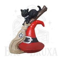 Gato sobre a Vassoura e Chapéu de Bruxa