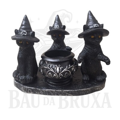 Foto Trio de Gatos Bruxos com Caldeirão - Incensário e Porta Vela