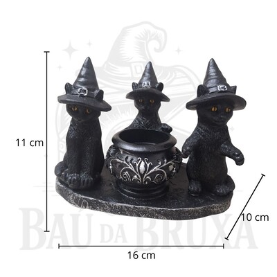 FotoTrio de Gatos Bruxos com Caldeirão - Incensário e Porta Vela