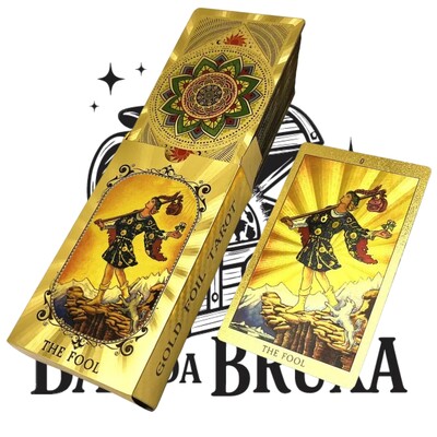 Foto Tarot Raider Waite versão premium Dourada Gold Foil Tarot á prova d'água