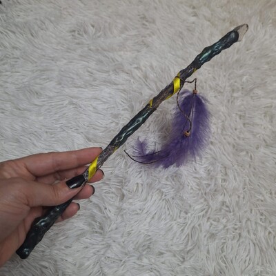 FotoVarinha Mágica Bruxa, Fada, Bruxaria, Com Cristal e Penas ou Serpente.