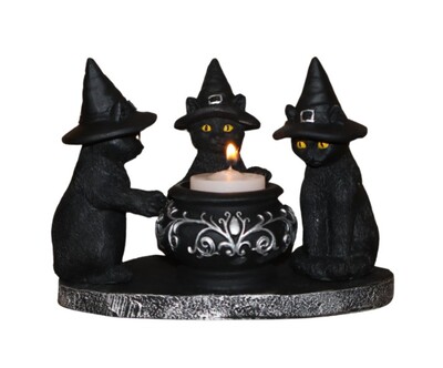 Foto Trio de Gatos Bruxos com Caldeirão - Incensário e Porta Vela