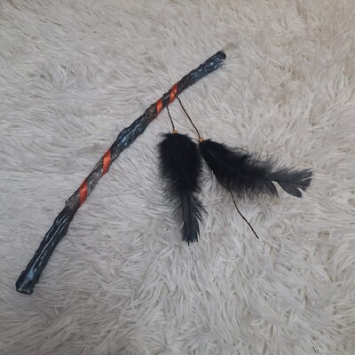 Foto Varinha Mágica Bruxa, Fada, Bruxaria, Com Cristal e Penas ou Serpente.