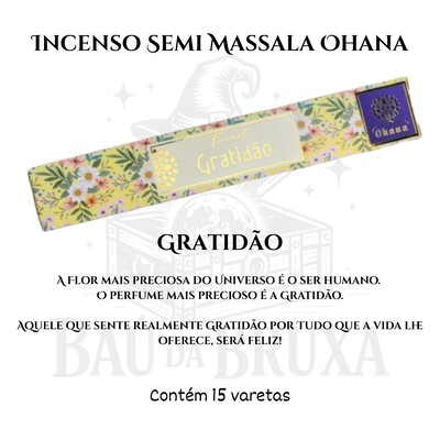 Foto Incenso Ohana Finest Semi Massala com Queima Prolongada e Vegano - Caixa com 15 varetas de Alta Perf