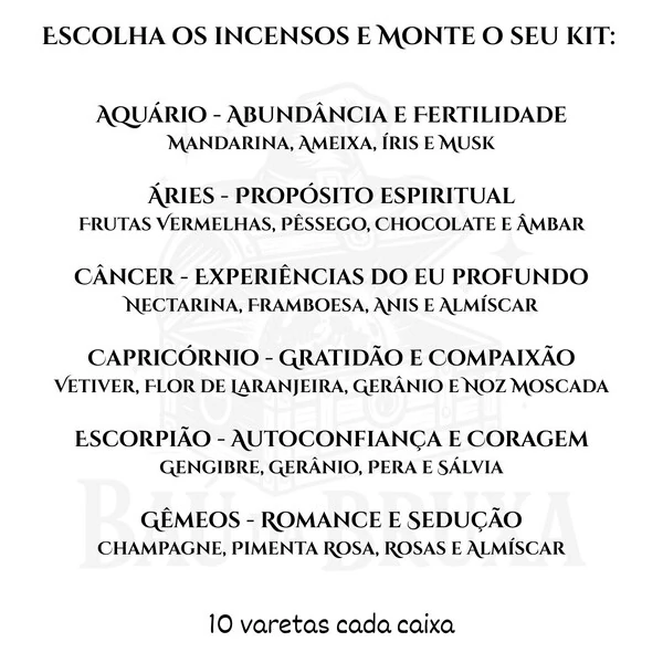 Kit Incensos Orgânicos dos Signos NOA - Verificar disponibilidade dos aromas