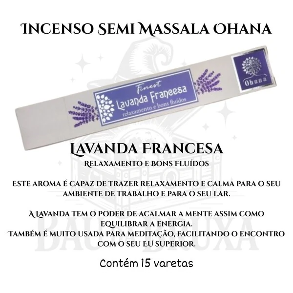 Incenso Ohana Finest Semi Massala com Queima Prolongada e Vegano - Caixa com 15 varetas de Alta Perf