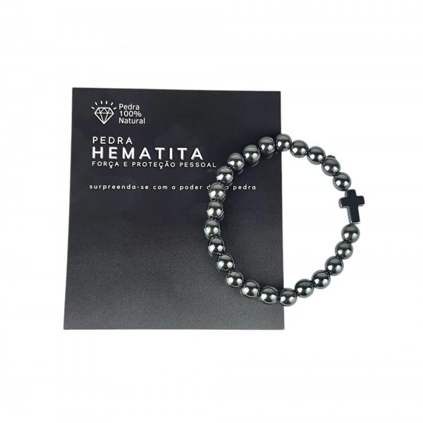 Pulseira De Hematita Com Cruz
