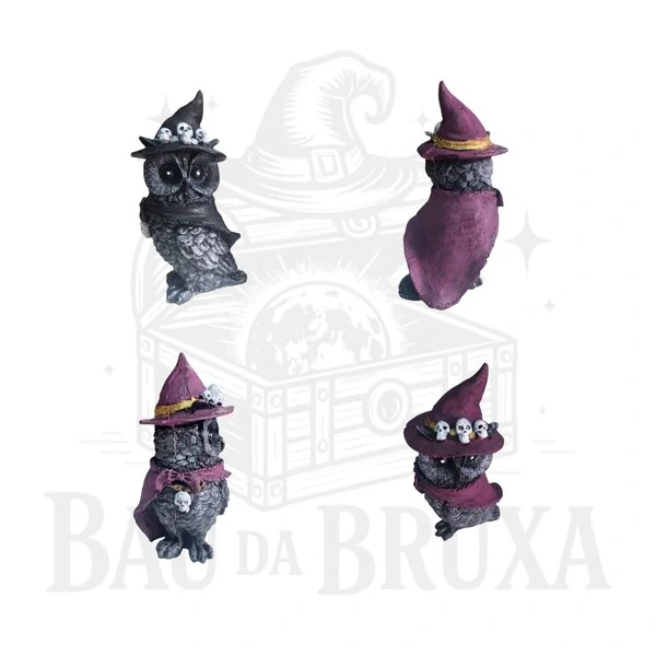 Coruja Wicca com Chapéu de Bruxa e Capa (Coleção Wicca Pet)