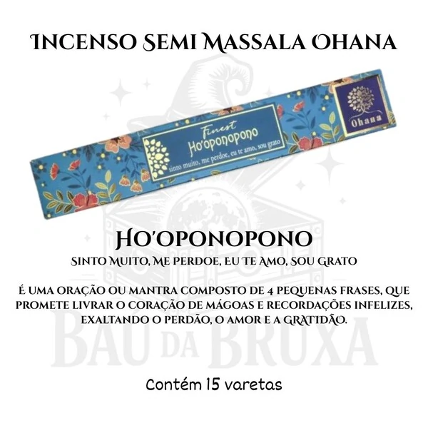 Incenso Ohana Finest Semi Massala com Queima Prolongada e Vegano - Caixa com 15 varetas de Alta Perf