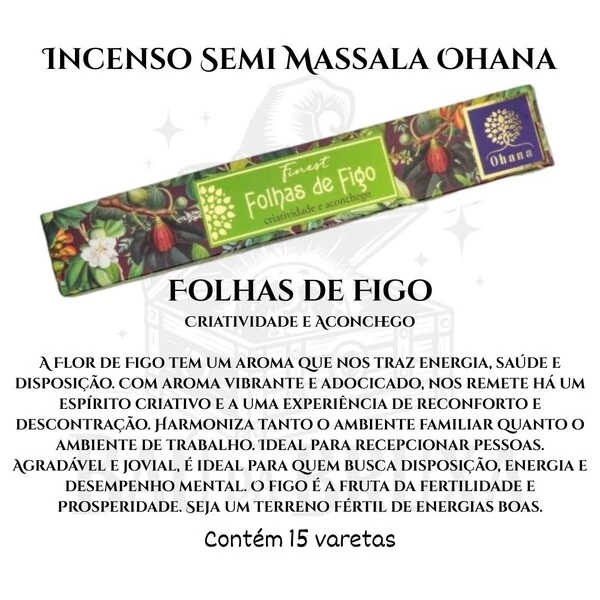 Incenso Ohana Finest Semi Massala com Queima Prolongada e Vegano - Caixa com 15 varetas de Alta Perf