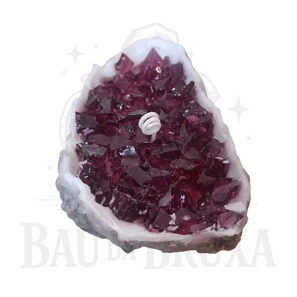 Vela Artesanal Drusa de Ametista Aromática Lavanda e Âmbar 200g