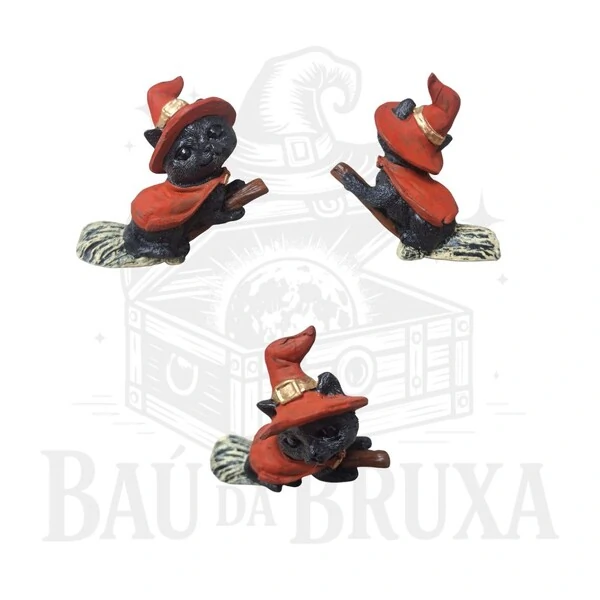 Gato com Vassoura (Coleção Wicca)