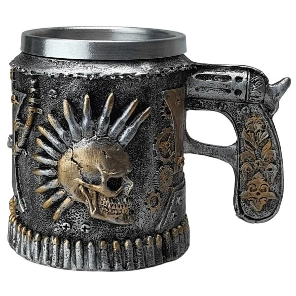 Caneca Caveira Punk Com Revolver