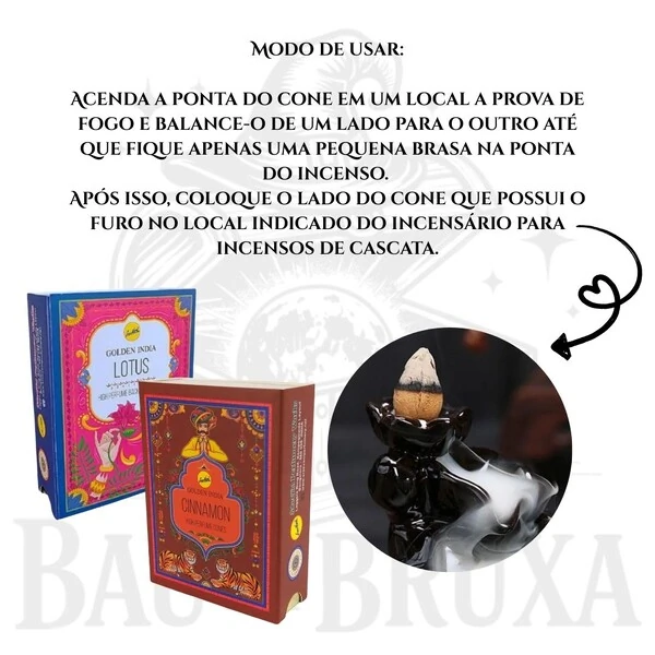 Incenso Cone Cascata Golden India da SreeVani - Aromaterapia, Meditação e Conexão