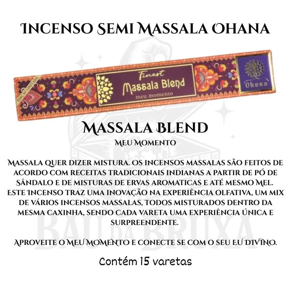 Incenso Ohana Finest Semi Massala com Queima Prolongada e Vegano - Caixa com 15 varetas de Alta Perf