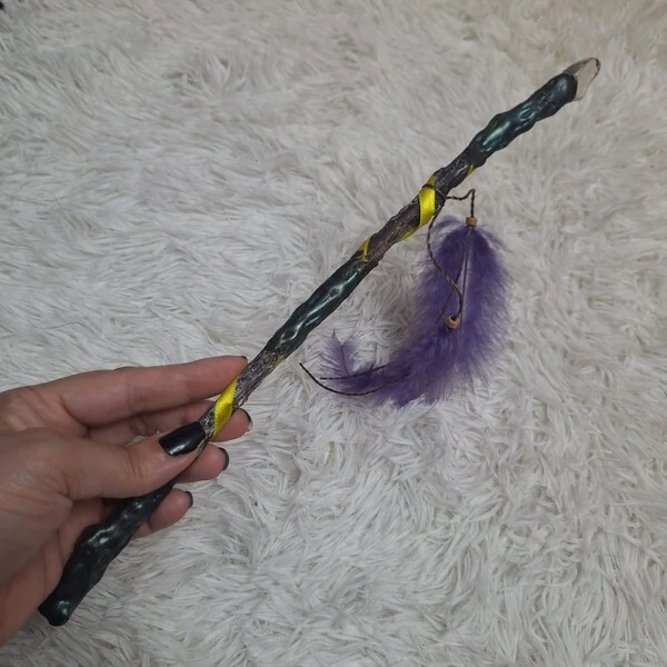 Varinha Mágica Bruxa, Fada, Bruxaria, Com Cristal e Penas ou Serpente.